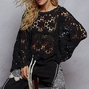 NEW POL 48 hr : “The Darling”Black Crochet Lace Top